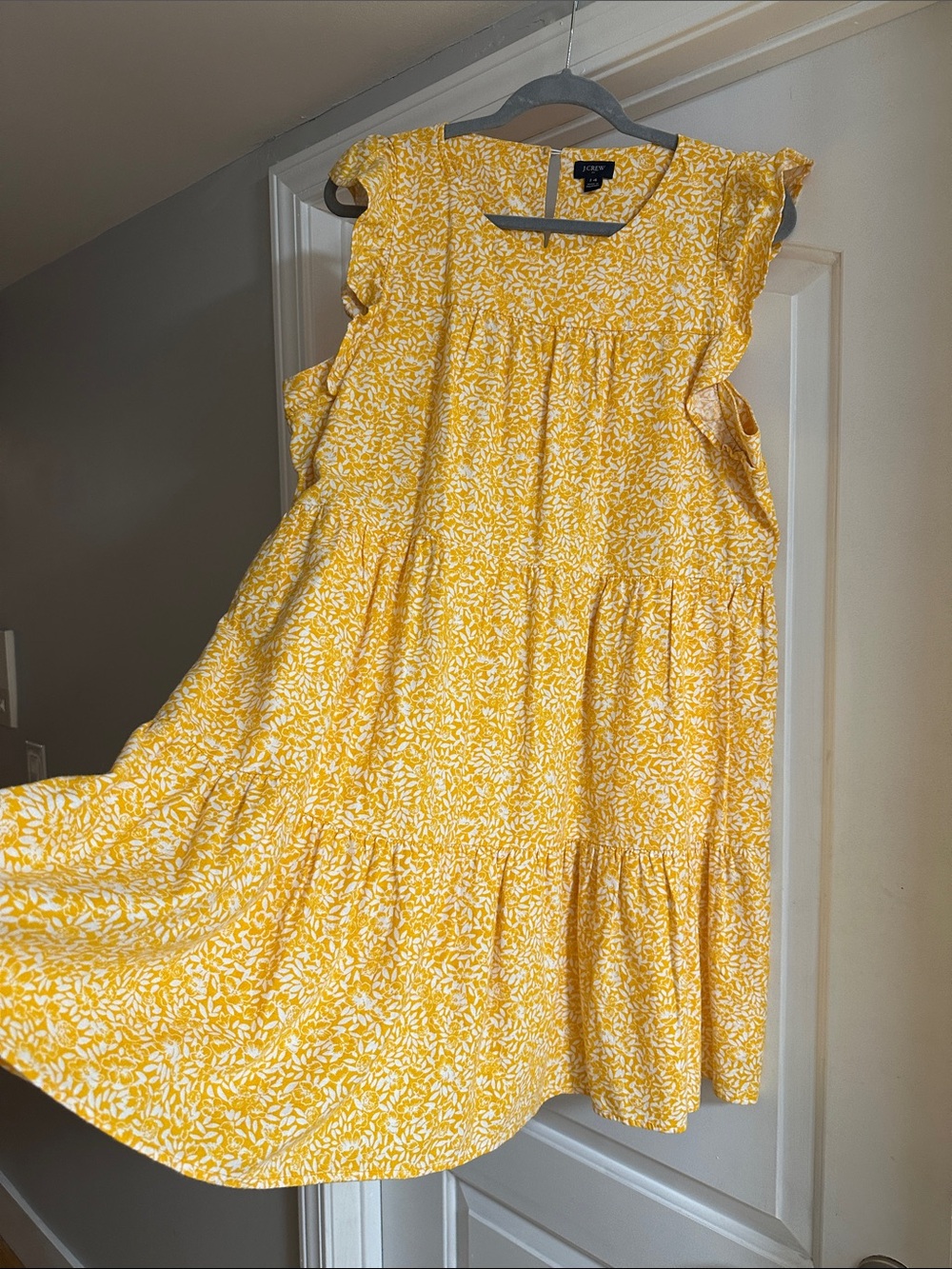 J.Crew Yellow Floral Linen Ruffle-Sleeve Dress